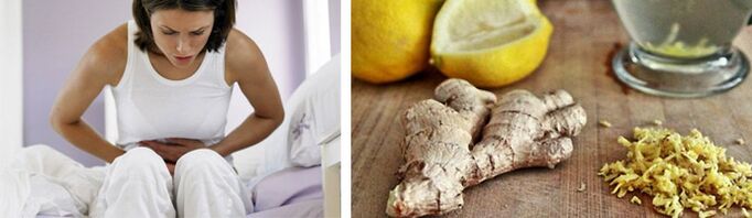 pain in the abdomen from parasites and ginger with lemon to remove them